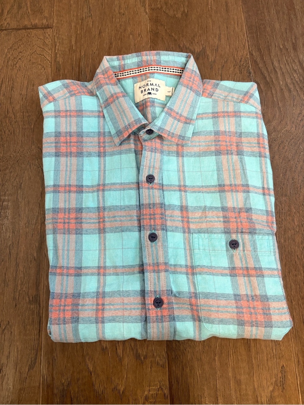 The Normal Brand Mint Green & Coral Plaid Button-Down Shirt